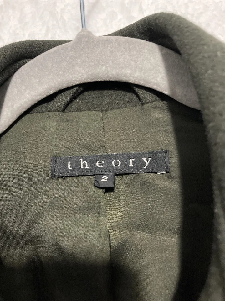 Theory Coat Jacket Size 2 Small s felt winter belt button pockets Olive Green - Image 2 of 4