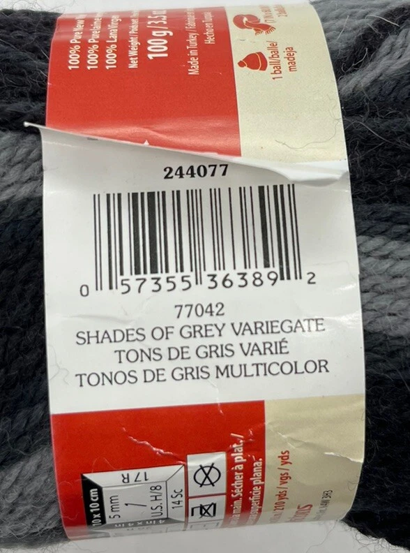 Hilo de lana clásico Patons "Shades of Grey" 1 madeja #1631 Foto 3 de 3