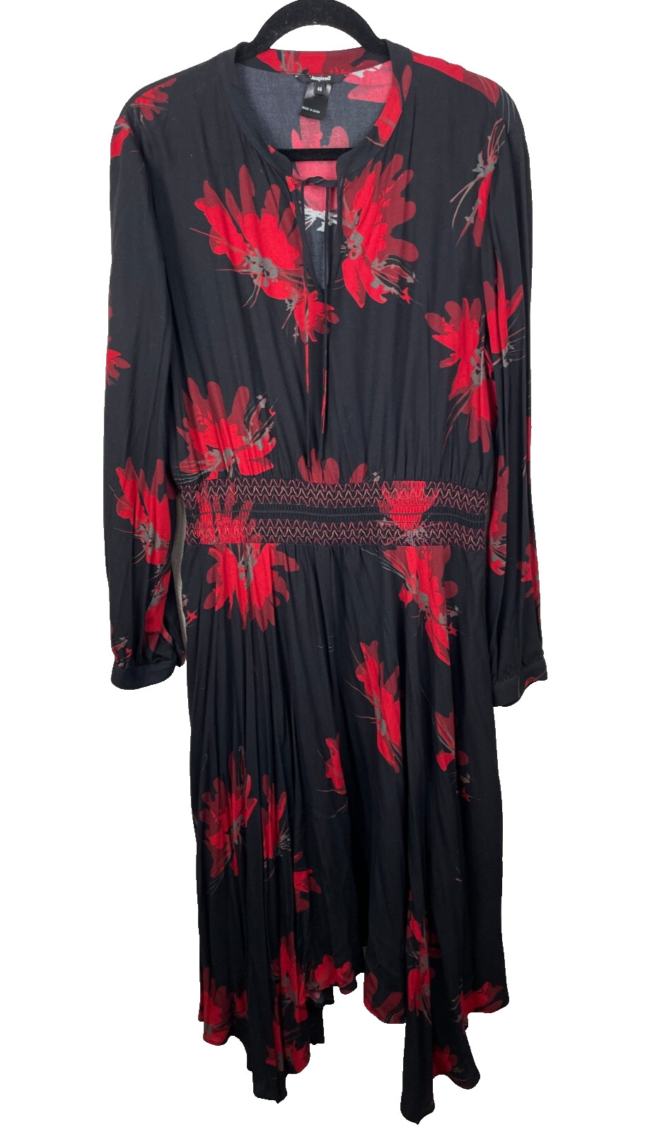 Desigual Dress Size 46 US 14/2XL Black Red Floral Midi