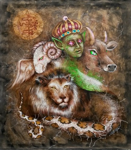 art painting contemporary demon asmodeus lemegeton monsters lion snake ox aries - Picture 5 of 24