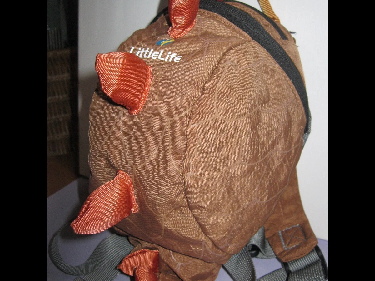 LittleLife Dinosaur Toddler Backpack Bag Brown with built in hood no reins VGC