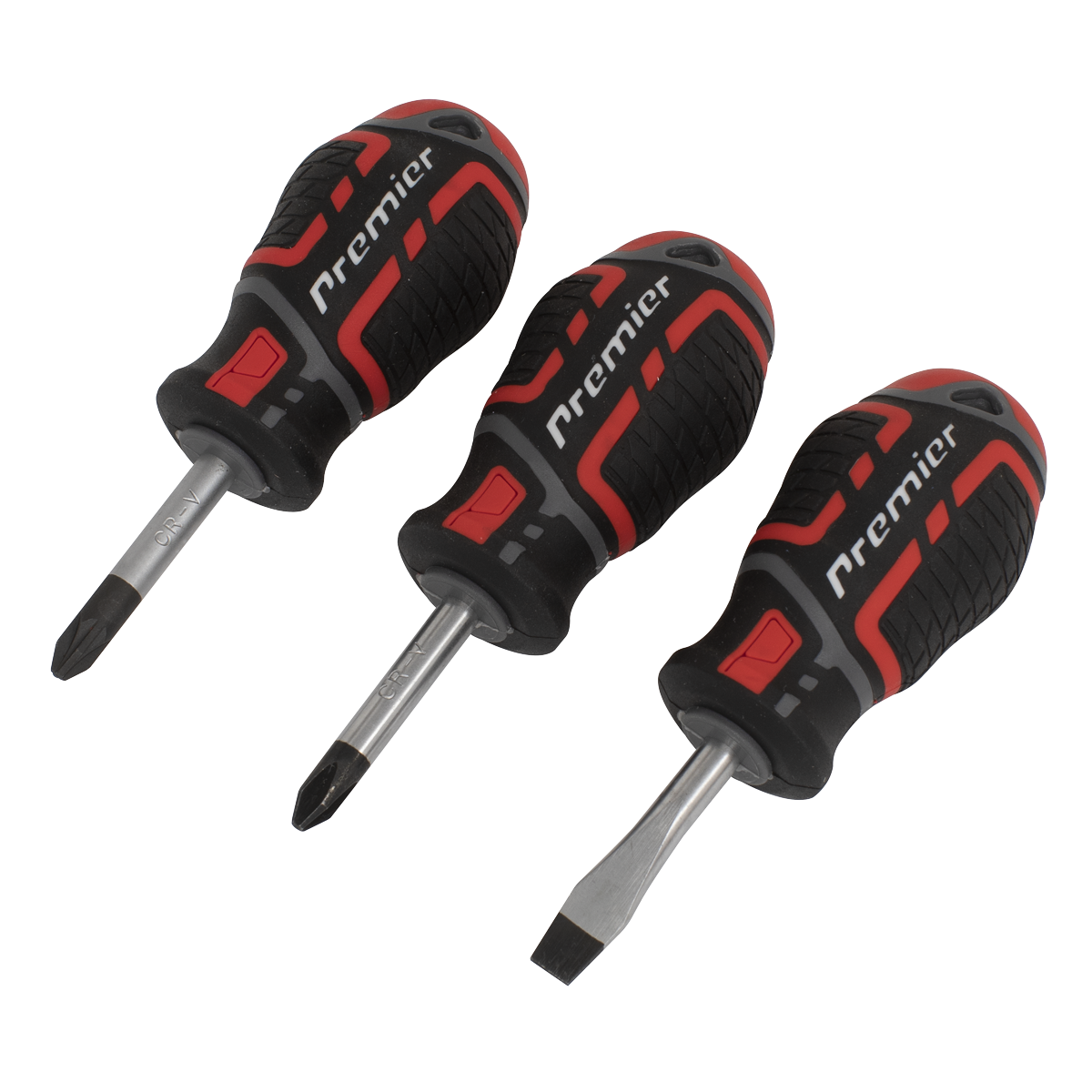 Sealey 3 Pc GripMax Premier Stubby Screwdriver Set Slot Phillips Pozi Magnetic
