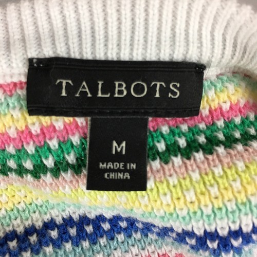 Talbots Women's Size M Pullover Sweater Colorful Pastel Rainbow Striped Crewneck - Picture 7 of 8