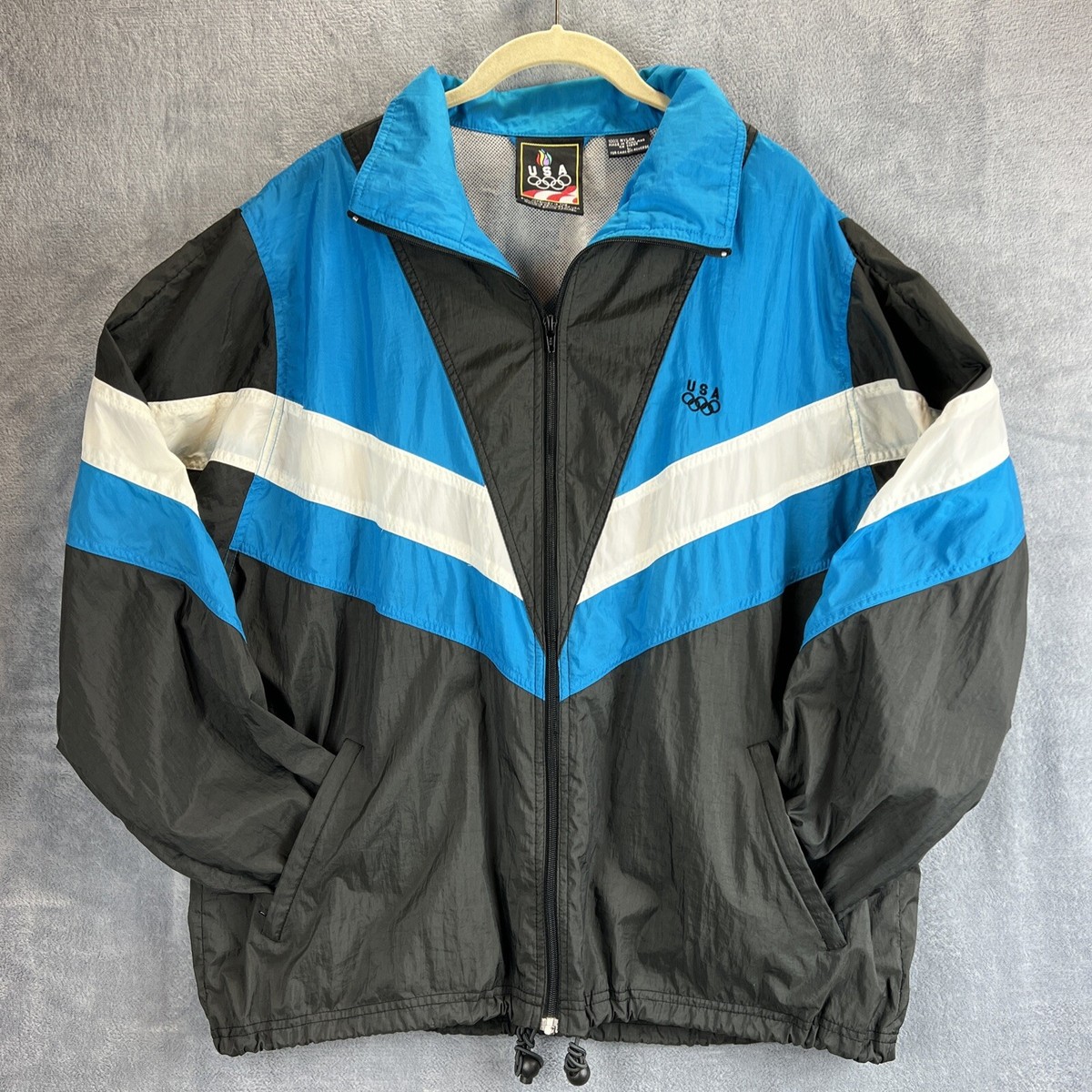USA Olympic Windbreaker Adult Large Black Blue Zip Up Track USA Olympic Windbreaker Adult Large Black Blue Zip Up Track