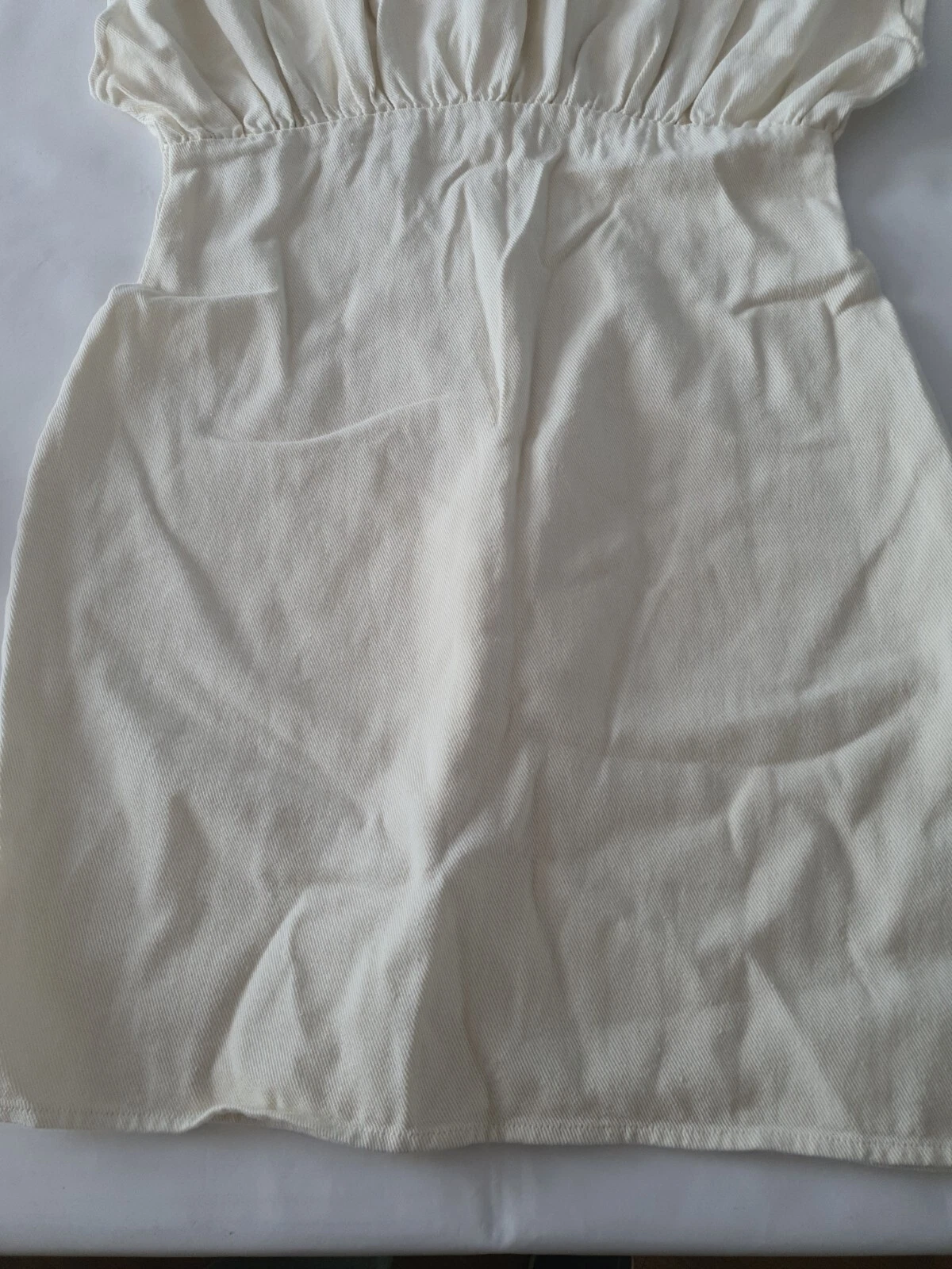 OFF WHITE Mini abito Misspap denim dettagli raccolti bianco sporco taglia 10