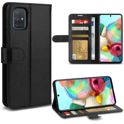 Handy Hülle für Samsung Galaxy A71 Tasche Schwarz Schutzhülle Flip Case Cover