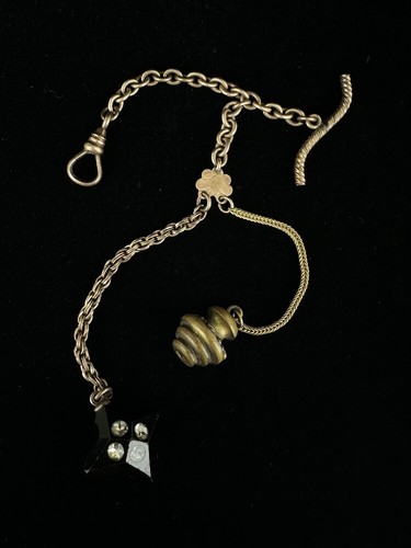 Antik viktorianisch goldgefüllter Anhänger Anhänger Uhr Anhänger Kette Schlüsselanhänger 6 Zoll - Bild 1 von 6