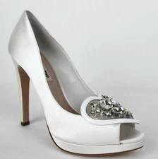 Miu Miu Women's White Satin Platform Pumps Heel IT 40 / US 10 5KP313