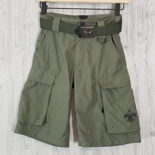 Boy Scouts Uniform Green Cargo Shorts, Belt, and Scarf Slides YM