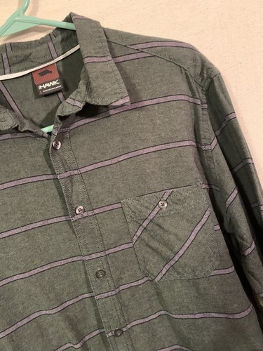 VINTAGE Tony Hawk Shirt Adult Large Green Gray Striped Flannel Skateboard Mens* - Picture 2 of 10