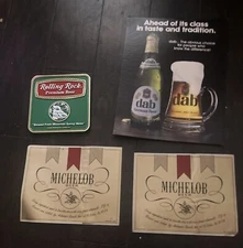 LOT OF CARDBOARD/PLASTIC BEER SIGNS AND MICHELOB STICKERS