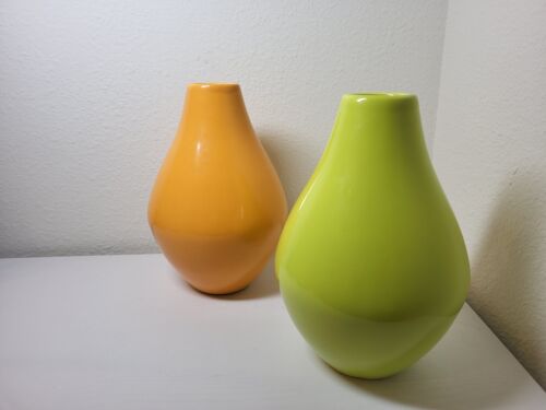 Haeger Vases Lime Green 9.5" 09506 and Orange 09532. USA - Set of 2 - Picture 2 of 10