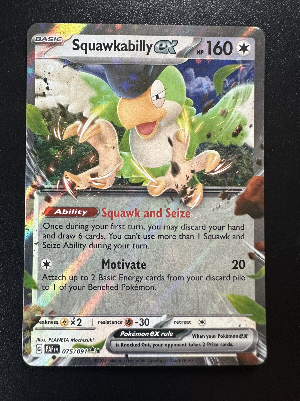 Pokemon Squawkabilly ex 075/091 Paldean Fates Double Rare Holo NM