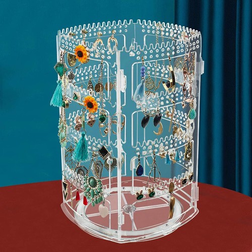 360 Rotating Earring Holder and Jewelry Organizer 4 Tiers Clear Display Stand US - Picture 12 of 25