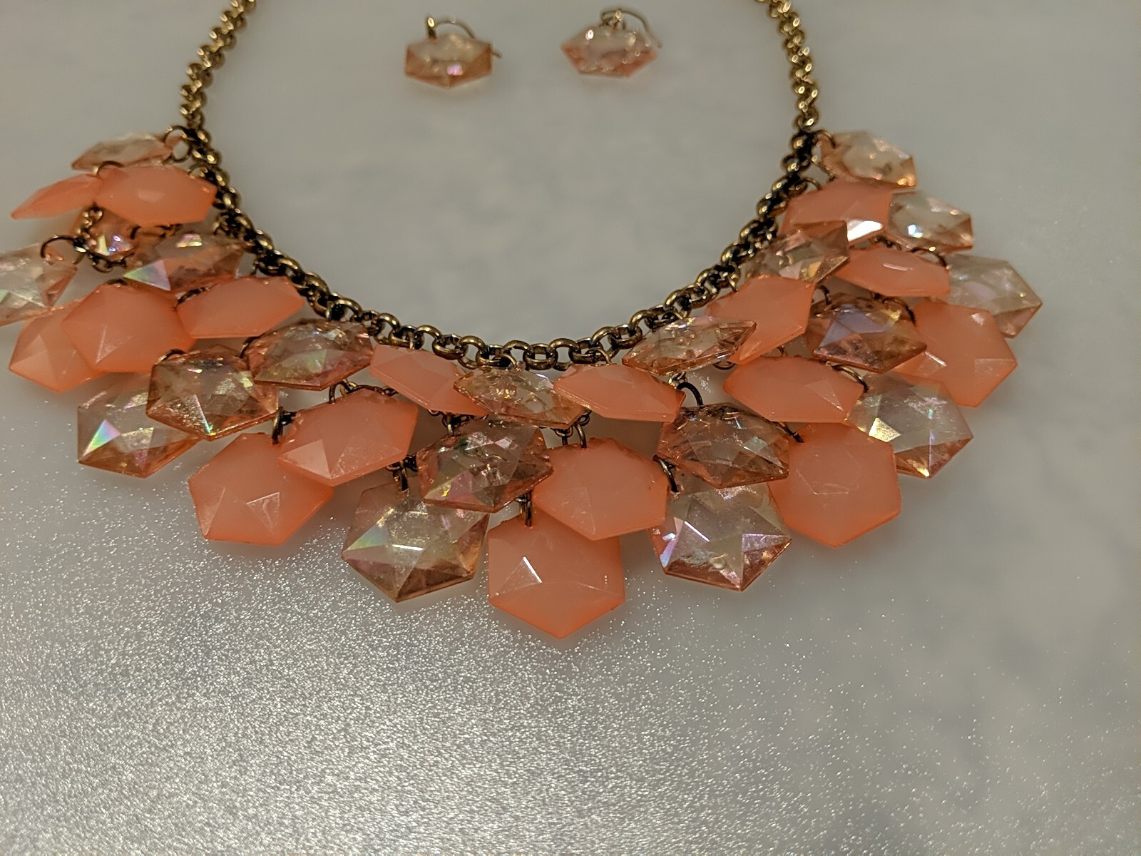 Two Rows Opaque Translucent Peach Pink Acrylic St… - image 8