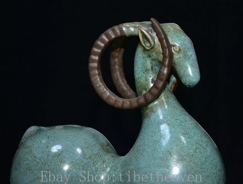 8" Rare Old Chinese Jun Kiln Porcelain Dynasty Palace Sheep Goat Sculpture - Picture 10 of 13