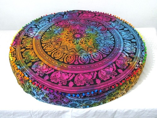 Copricuscino 32X6" fatto a mano multi tie dye tondo cotone decorazione pavimento