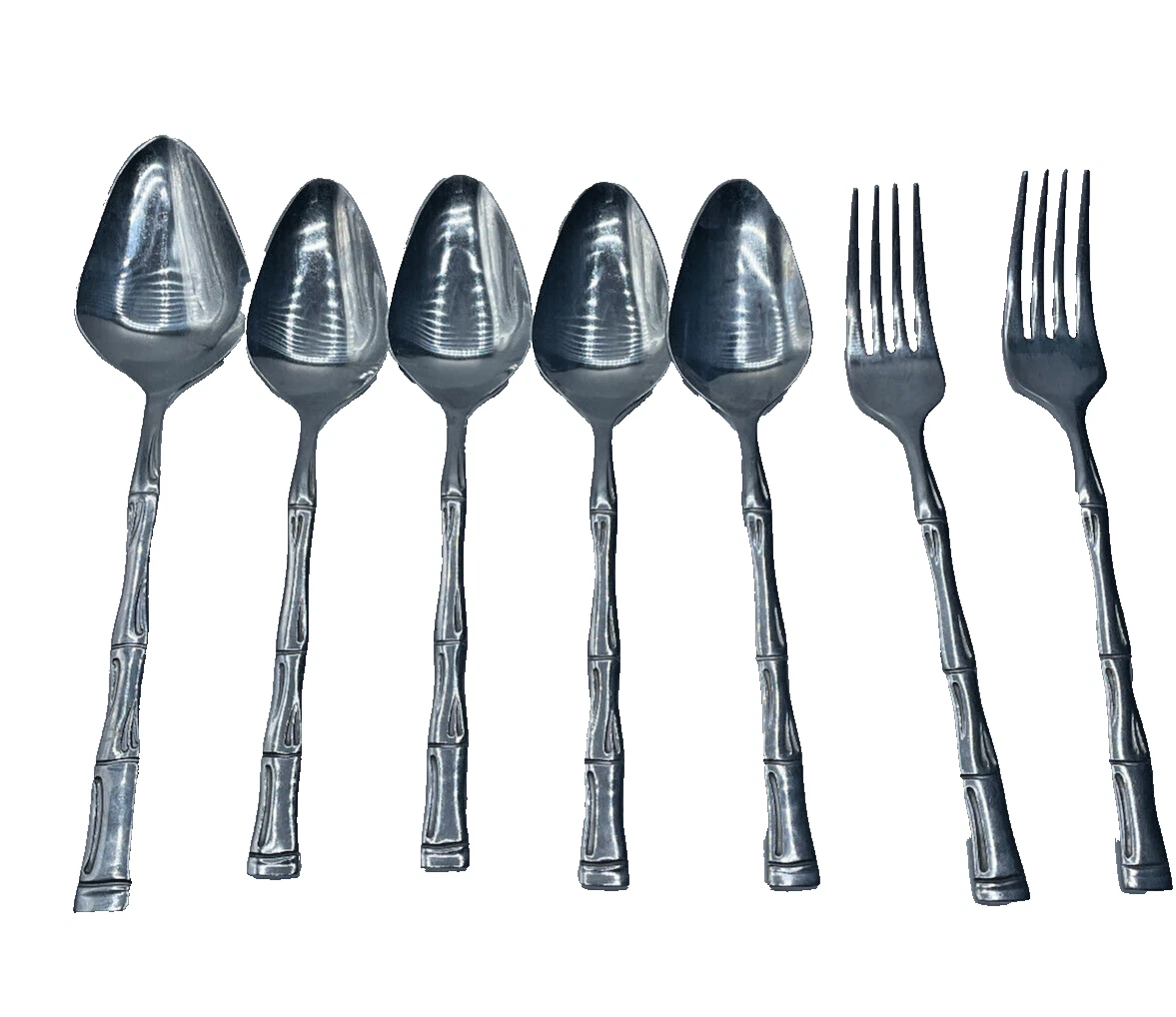 7 Vintage Stainless Korea Assorted Silverware Spoons, Forks, Serving Spoon