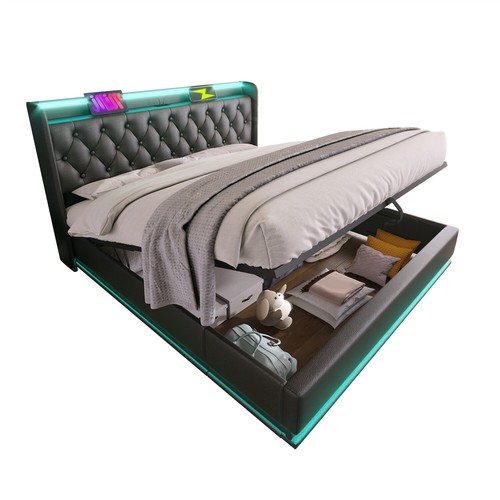 Twin/Full/Queen/King Size Upholstered Platform Bed w/ Hydraulic Storage System - Picture 21 of 72
