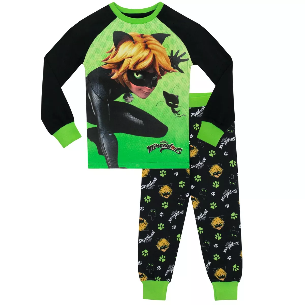 Miraculous Cat Noir Pyjama Set Kids Girls 4 5 6 7 8 9 10 11 12 Years PJs Black