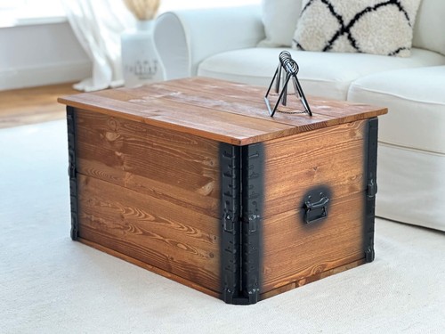 Truhe Mesita Baja Madera Maciza Mesa de Salón Truhentisch Caja Vintage Braun - Imagen 3 de 7