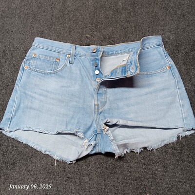 Levi 501 Shorts Women 32 Blue Button Fly Bermuda Mid Rise Cut Off