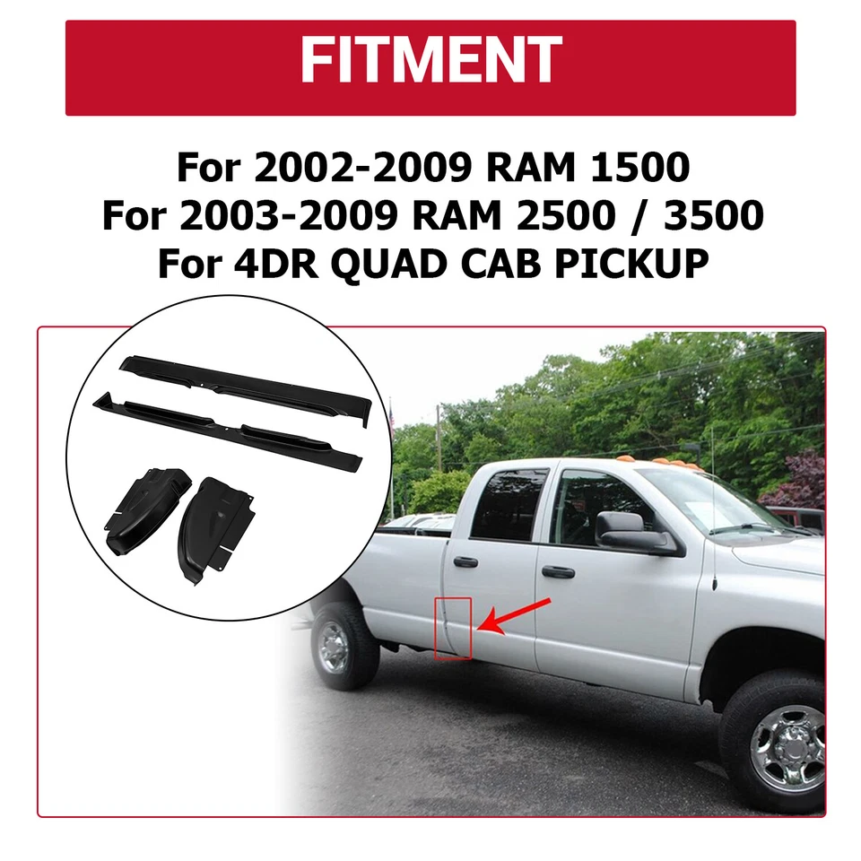 Pair Rocker Panels & Cab Corners For 2002-2008 Dodge Ram Quad Cab 1500 2500 3500 - Image 2 of 4