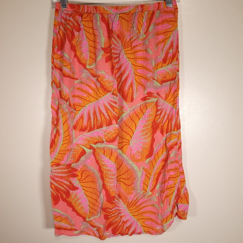 Cynthia Rowley Small Orange, Pink, Green Leaf Print Ruffle Pull On Wrap Skirt - Picture 2 of 6