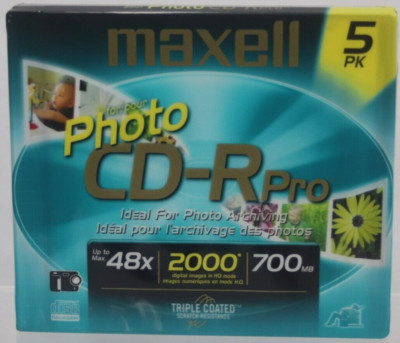 Maxell Photo CDR Pro Compact Disc 48x 2000 Digital Images 5 PK 700MB New SEALED