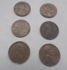 6 vintage Linclon  wheat pennies  US  circulated