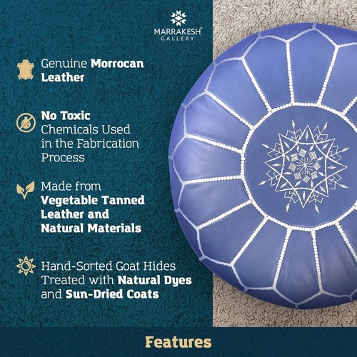 Round Genuine Leather Ottoman - Handmade Moroccan Pouf for Home Décor Lovers - Picture 6 of 11