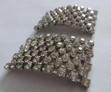 Vintage Silver Tone Clear Rhinestone Shoe Clips Buckles