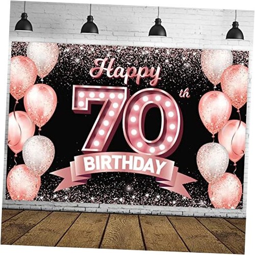 Happyth Birthday Rose Gold Banner Backdrop Cheers to Years Old Confetti 70