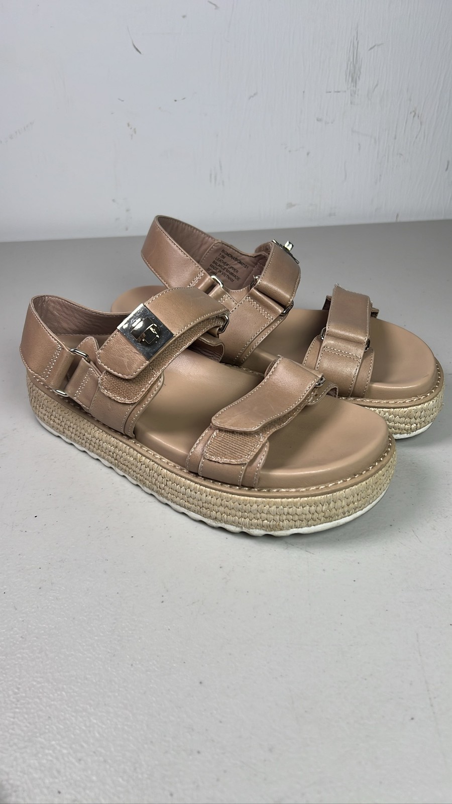 Steve Madden Women's Bigmona Platform Sandals Raffia Tan Size 7.5m