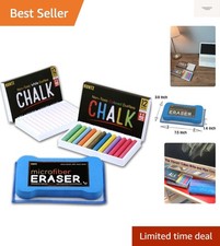 Dustless Chalk Set with Microfiber Eraser, Washable  Reusable   12 White  1...