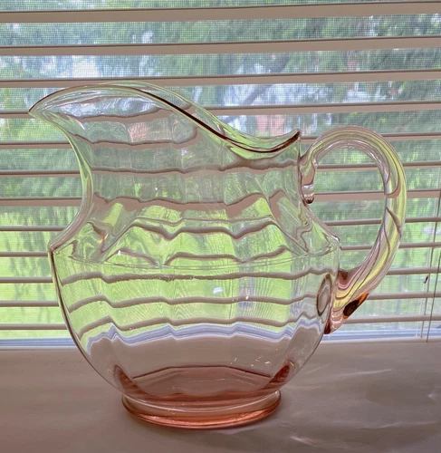 Depression Cambridge Pink Reverse Paneled Pitcher 8"H
