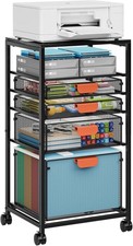 Rolling File Cart with 4 Storage Drawers, Mobile File Cabinet on Black
