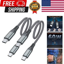 Short USB C to USB C Cable 60W, 2 Pack 1ft Type C Fast Charging Cord Charger C