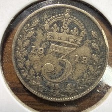 1919 Great Britain Silver Three Pence Coin
