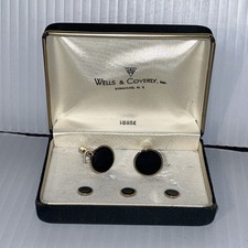 Swank Gold Tone Cufflinks  3 Stud Set Men's Formal Tuxedo Wells  Coverly Box