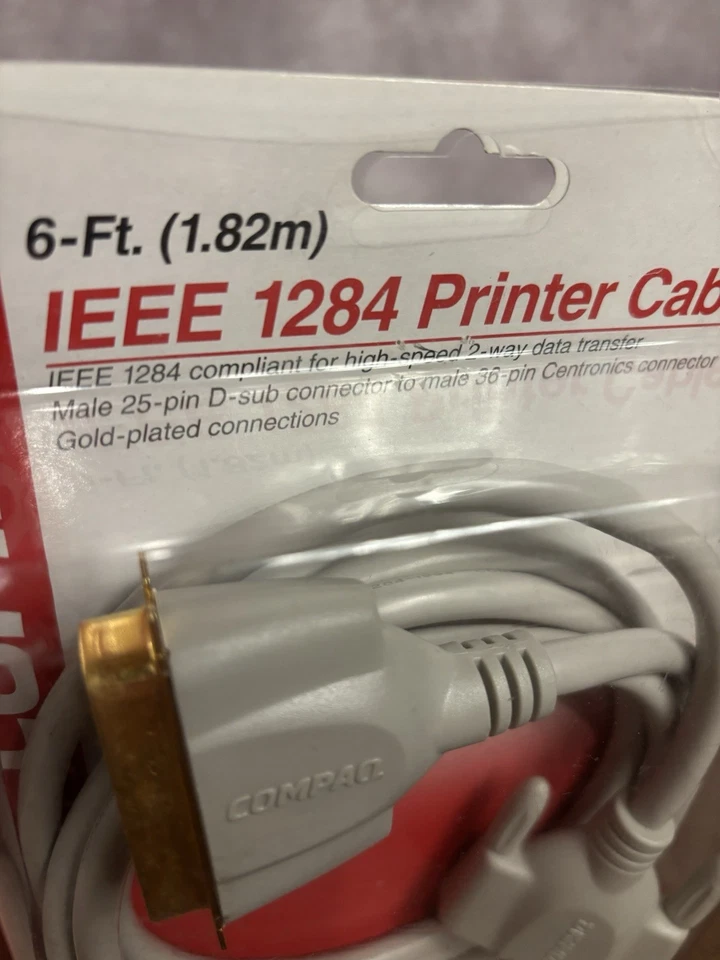 Compaq Printer Cable 6-ft 1.82m IEEE 1284 Gold Plated #26-626 (25 To 36 Pin) NEW - Image 3 of 4