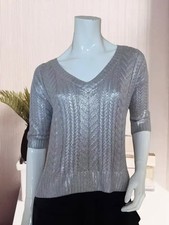 Club Monaco Damen Designer Strickpullover schimmernd silbergrau Größe M