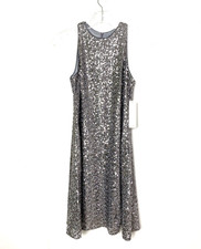 Eliza J Sequin A-Line Dress Women's Size 2 Silver Gray Party Style Holiday Flaw