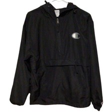 Champion Athleticwear Black Pullover Hooded Windbreaker Jacket Size Small