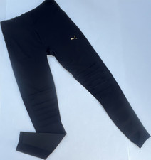 PUMA Black Ankle Leggings Women M Logo Elastic Waist Knit Activewear 27" Inseam