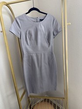 Banana Republic Gray Woven Sheath Dress Short Sleeve Round Neck Zip Knee 8