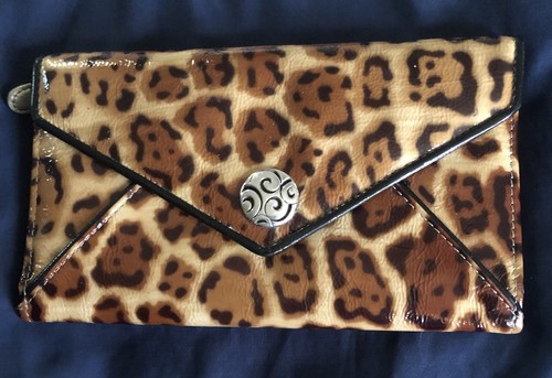 Brighton Leopardenmuster Lackleder Oversize Geldbörse Clutch Umhängetasche EUC