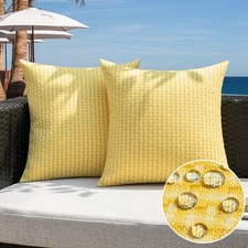 2 Pack Kevin Textile Outdoor Throw Pillow Covers 18x18 Waterproof Yellow Cushion