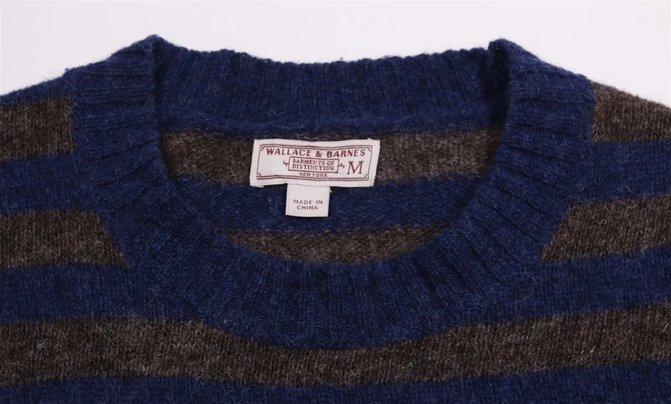 Wallace & Barnes Mens Brown Blue Striped Knit Crewneck Wool Sweater Medium - Image 4 of 4