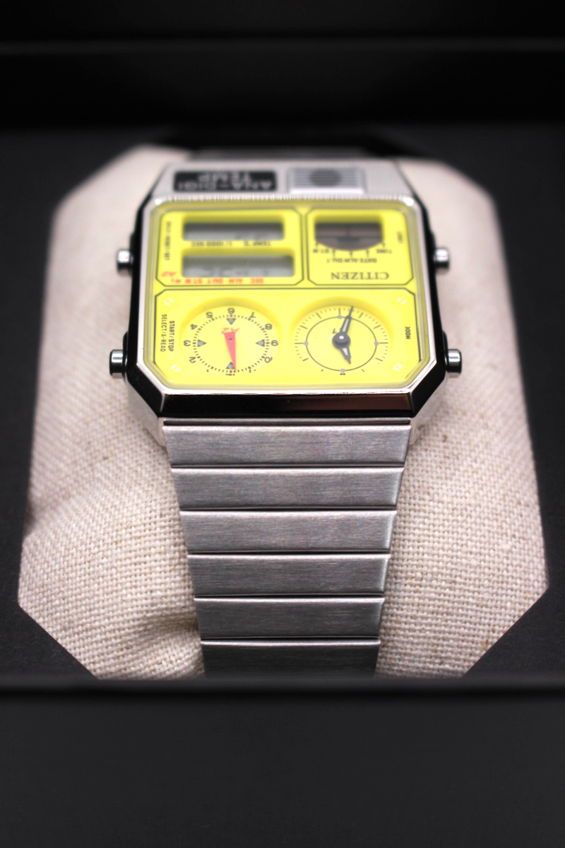 Citizen JG2170-59Y Ana-Digi Temp Record Label Ltd 500 Yellow SS